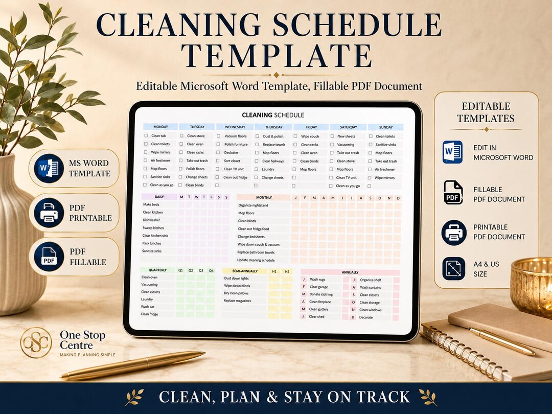 Printable Cleaning Schedule Planner Template | Cleaning Checklist Word ...