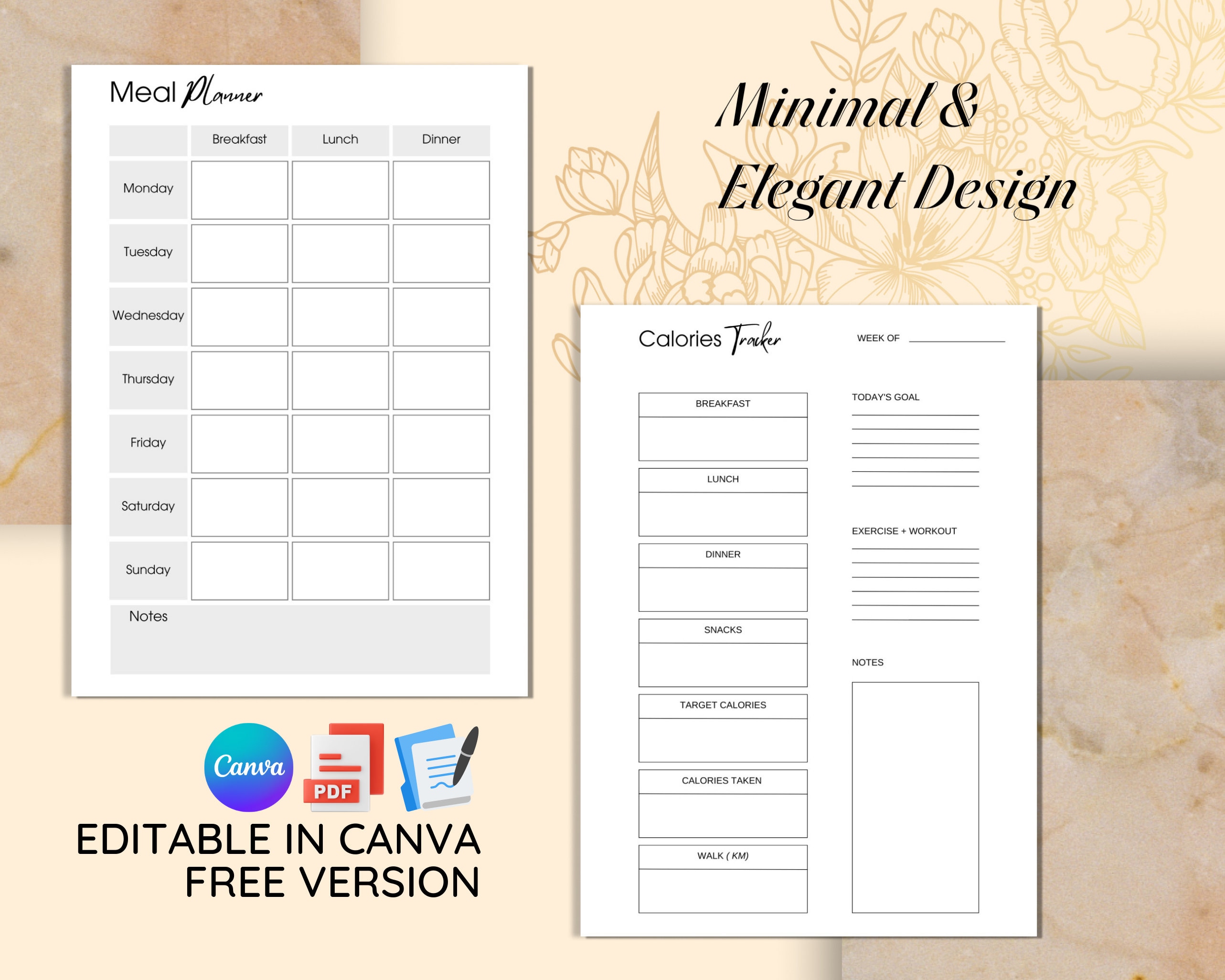 Editable Printable Template, Health Planner Bundle, Meal Planner ...