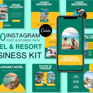 Editable Instagram Hotel And Resorts Vacation Business Templates, Social Media Marketing Templates, Personalized Instagram Posts & Stories