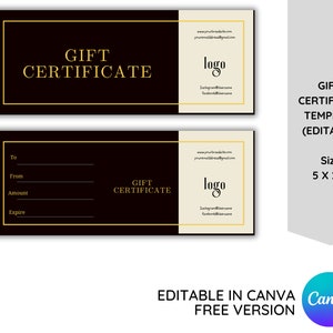 Sjabloon gouden cadeaubon, sjabloon cadeaubon logo toevoegen, bewerkbare cadeaubon, couponsjablonen, afdrukbare cadeaubonnen, digitale cadeaubonnen