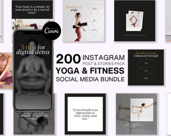 Social Media Yoga And Fitness Couching Bundle Templates Instagram Posts And Stories, Online Fitness & Yoga Couching And Training Motivations