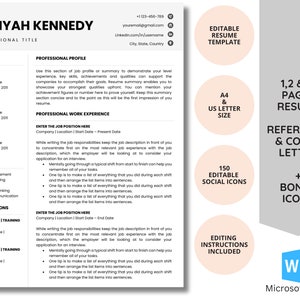 Resume Template Word, Modern Resume Template Word, CV Template, Clean Resumes, Reference and Cover Letter Template, Lebenslauf Vorlage Word