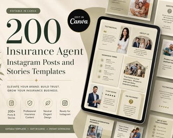 Insurance Agent Instagram Templates 200 Canva | Insurance Social Media Posts Stories Bundle | Health Car Home Insurance Pack | Facebook