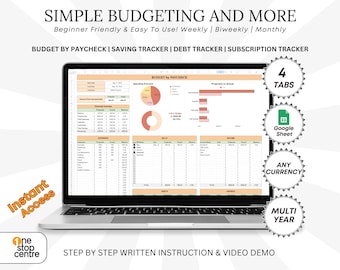 Paycheck Budget Spreadsheet Google Sheets, Budget Digital Planner Template, Beginner Budget Tracker, Savings Tracker, Expense Planner