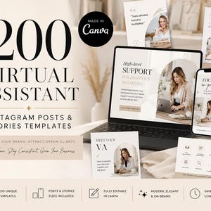 Virtual Assistant Instagram Templates 200 Canva | VA Social Media Posts Stories | Social Media Manager Bundle | OFS Templates | Facebook