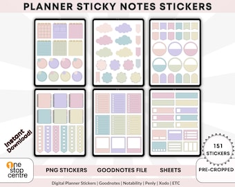 Digital Planner Sticky Notes: 151 Goodnotes PNG Stickers (Digital Download)