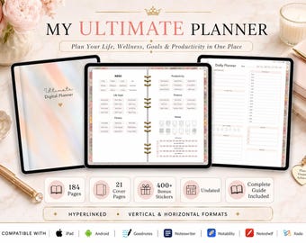 Hyperlinked Ultimate Digital Planner GoodNotes | 184 Pages Vertical Horizontal | iPad Notability Undated All-in-One Planner 400 Stickers