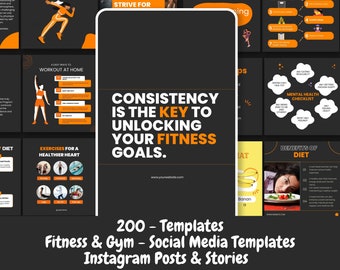 Social Media Templates for Fitness Coaches & Gym, Instagram Post and Stories, Canva Wellness Marketing bundle Kit