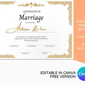 Bearbeitbare Heiratsurkunde Vorlage für Jungvermählten, Weißgold Heiratsurkunde, Hochzeit personalisiertes Geschenk für Braut und Bräutigam, Dekor