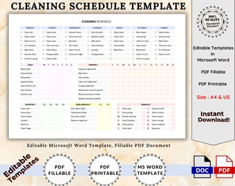 Editable Printable Cleaning Planner, Cleaning Checklist Template, Cleaning Schedule, Household Clean Routines, Daily Planner Tasks, Digital