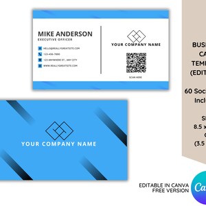 Corporate Business Card Template, Printable Calling Card, QR Code Business Card, Small Business Templates, Customers Contact Cards, Editable