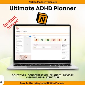 ADHD Notion Digital Planner Templates, Ultimate ADHD Planner Digital Notion Dashboard, Digital Planning Planners, Productivity & Self Care