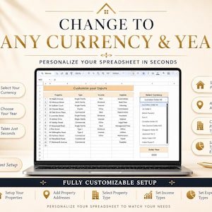 Landlord spreadsheet template with changeable currency and year settings for Google Sheets property tracking