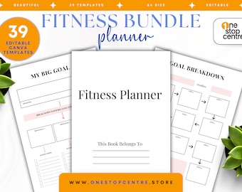 Fitness Planner Bundle: 39 Editable Canva Templates (A4)