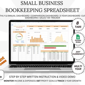 Small Business Bookkeeping Template Planner Google Sheets Spreadsheet, Business Income Expense Tracker, Sales Tax Accounting Track Templates