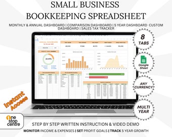 Planilha de contabilidade para pequenas empresas no Google Sheets, controle de receitas e despesas, controle de impostos sobre vendas, painel de finanças empresariais