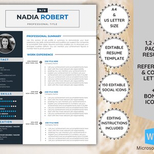 Editable Professional Resume Template for Word, Modern CV Template with Photo, Resumes Cover Letter Templates, Reference, lebenslauf vorlage