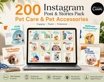 Pet Health Care Instagram Templates 200 Canva | Dog Cat Grooming Social Media Posts Stories | Pet Wellness Black Friday Bundle | Facebook