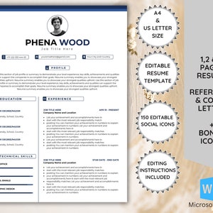 Resume Template with Photo, Professional Resume Template for Word, Clean CV Template with Picture, Cover Letter Template, lebenslauf vorlage