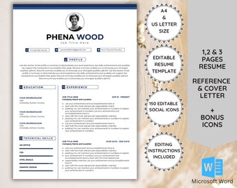 Resume Template with Photo, Professional Resume Template for Word, Clean CV Template with Picture, Cover Letter Template, lebenslauf vorlage