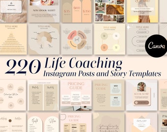 Life Coach Pricing Instagram Templates 220 Canva | Coaching Package Guide Social Media | Ebook Launch Book Now Coach Bundle | Facebook