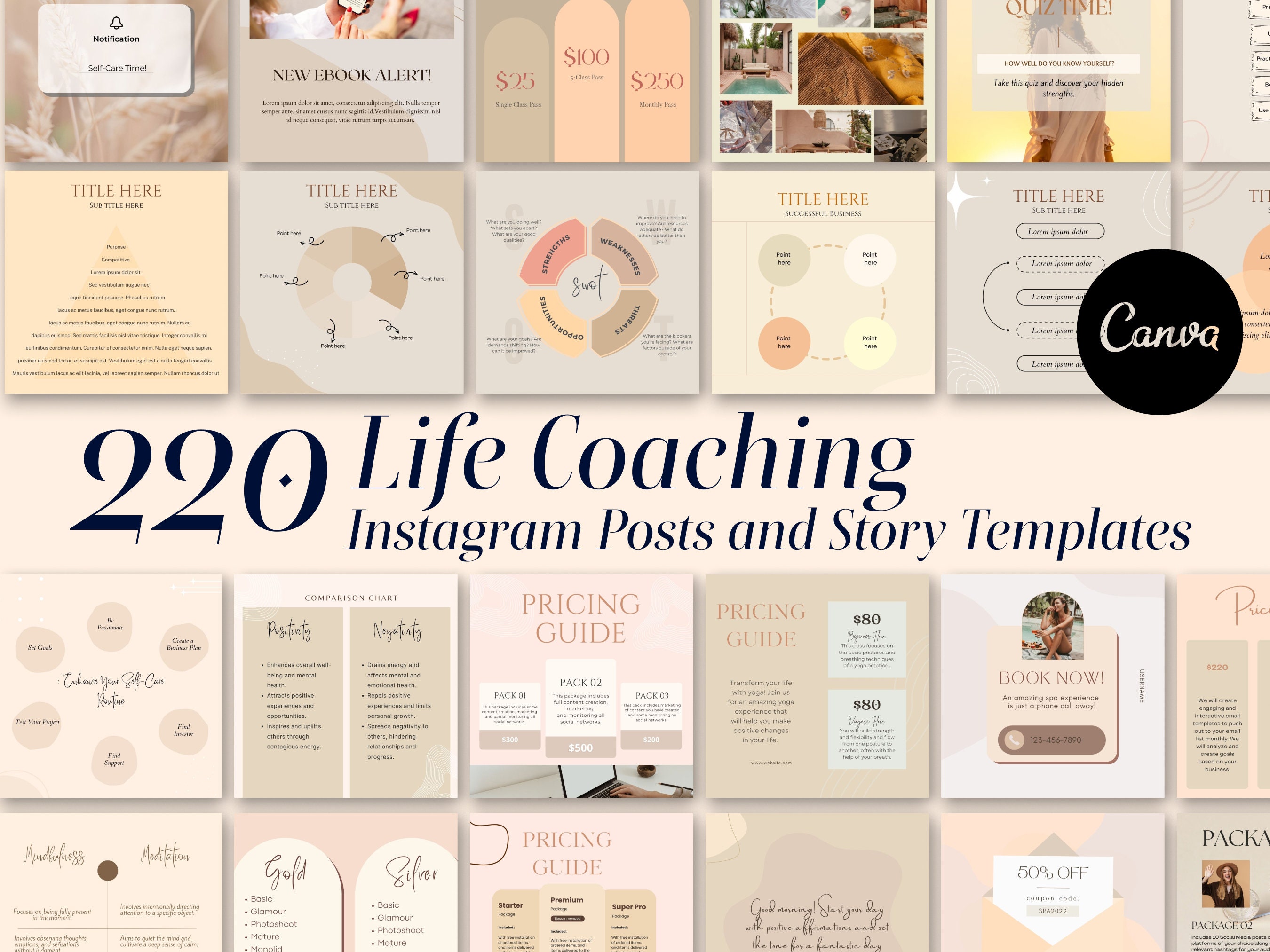 Life Coach Pricing Instagram Templates 220 Canva | Coaching Package ...