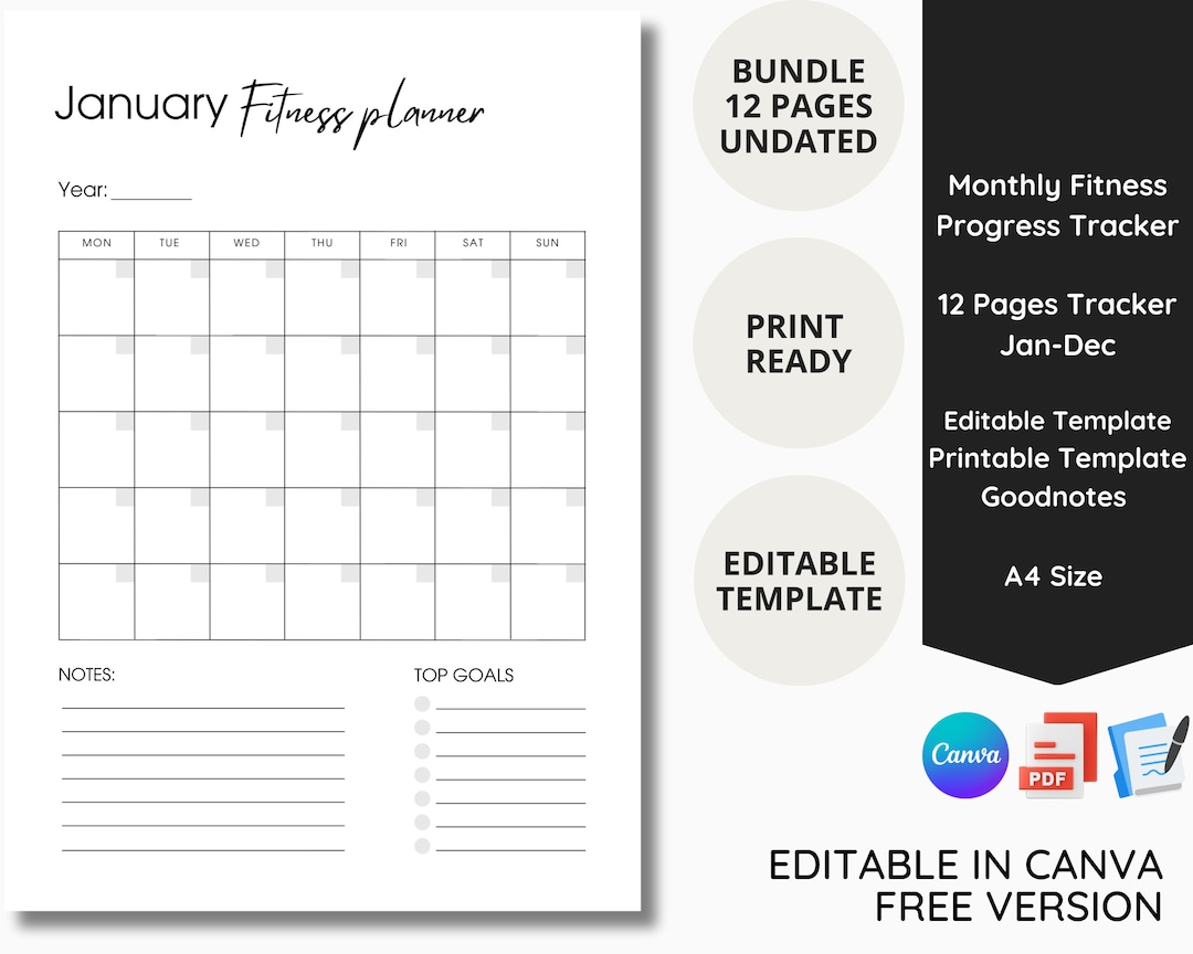 Editable Fitness Planner Template, Printable Minimalist Workout Planner ...