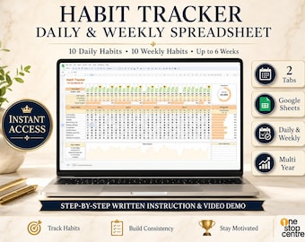 Habit Tracker Spreadsheet Google Sheets | Daily Weekly Habit Tracker | Routine Tracker | Goal Tracker | Productivity Planner Template