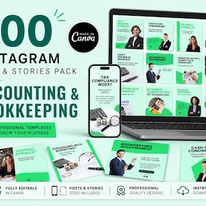 Accounting Bookkeeping Instagram Templates 200 Canva | Tax Stress Payroll Pitfall Social Media | Pain Point Marketing Pack | Facebook