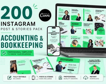 Accounting Bookkeeping Instagram Templates 200 Canva | Tax Stress Payroll Pitfall Social Media | Pain Point Marketing Pack | Facebook