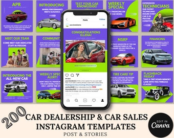Modelli Instagram per la vendita di auto: contenuti per i social media delle concessionarie (Canva)