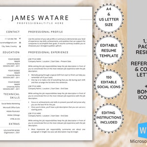 Minimalist Resume Template: Clean CV, Cover Letter (Microsoft Word)