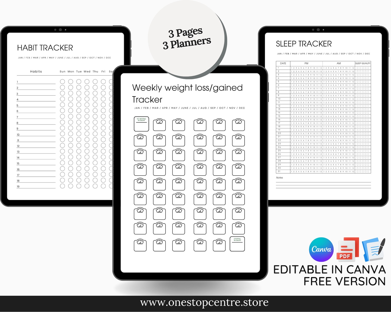 Printable Fitness Tracker Template, Editable Planners Bundle, Weight ...