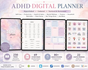 ADHD Digital Planner Hyperlinked for GoodNotes Notability | Undated iPad Planners | Daily Weekly Monthly | Adult ADHD Brain Dump Habit Track