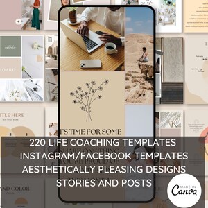 Life Coaching Instagram Templates: 220 Wellness Posts & Stories (Canva)