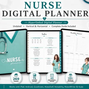 Hyperlinked Nurse Digital Planner GoodNotes | 269 Pages Vertical Horizontal | iPad Notability Undated Nurse Planners 40 Seasonal Pages
