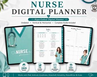 Hyperlinked Nurse Digital Planner GoodNotes | 269 Pages Vertical Horizontal | iPad Notability Undated Nurse Planners 40 Seasonal Pages