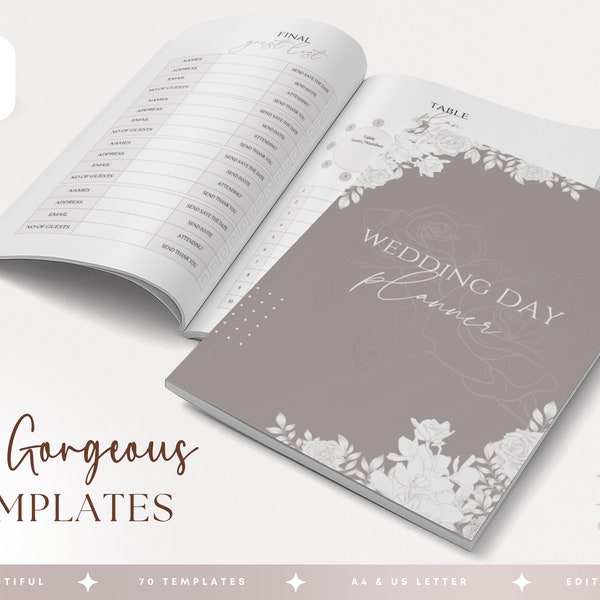 Wedding Day Planner Editable Printable Templates, Personal Wedding Organizer Planner Templates, Canva Editable Wedding Agenda, A4 & US Size