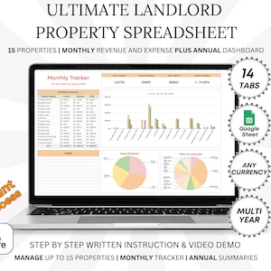 Investment Property Rental Tracker Google Sheet Spreadsheet Template Property Income and Expenses Real Estate Properties Financial Tracking
