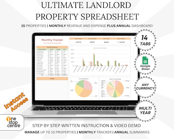 Rental Property Tracker Spreadsheet Google Sheets, Landlord Income and Expense Tracker, Property Management Template, Rental Dashboard
