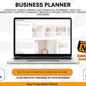 Digital Notion Planner Template Business, Notion Dashboard Content Marketing & Branding Business, Financial Tracking And Growth Objectives
