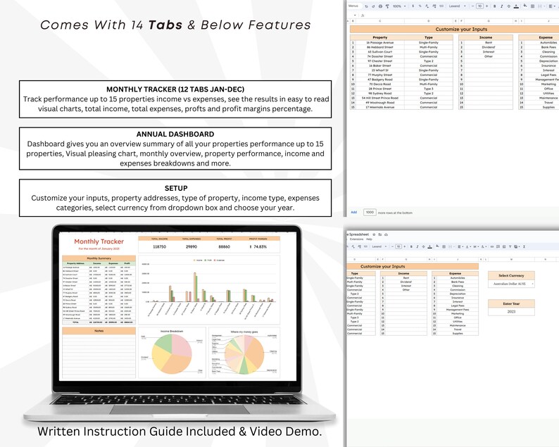 Landlord Rental Property Google Sheet Spreadsheet Template. property management tool designed for landlords to effortlessly manage their income and expenses.This Google Sheets template offers an automated summary of all transactions for each property