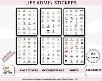 Life Admin Digital Stickers: Goodnotes Planner, PNG Stickers (150)