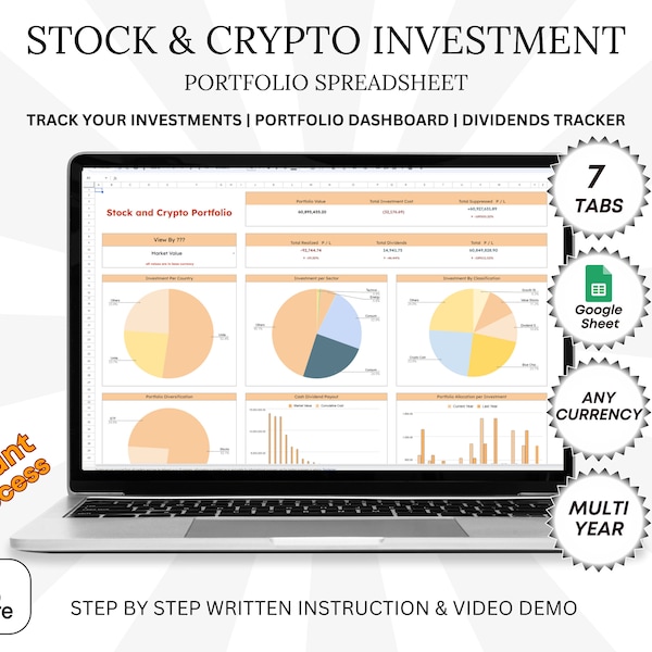 Stocks Investment Tracker Shares And Crypto Portfolio Google Spreadsheet Sheets Template, Trading Tracking Sheet, Personal Finance Dashboard