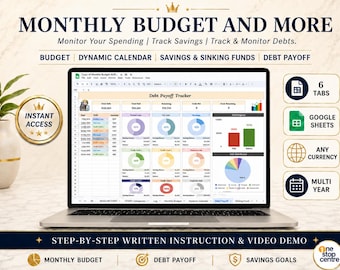 Google Sheets Monthly Budget Planner | Bill Tracker Sinking Fund Debt Payoff | Savings Goal Tracker | Expense Budget Spreadsheet