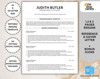 Minimalist Resume Template: Clean CV, Cover Letter, References (Word, A4/US Letter)