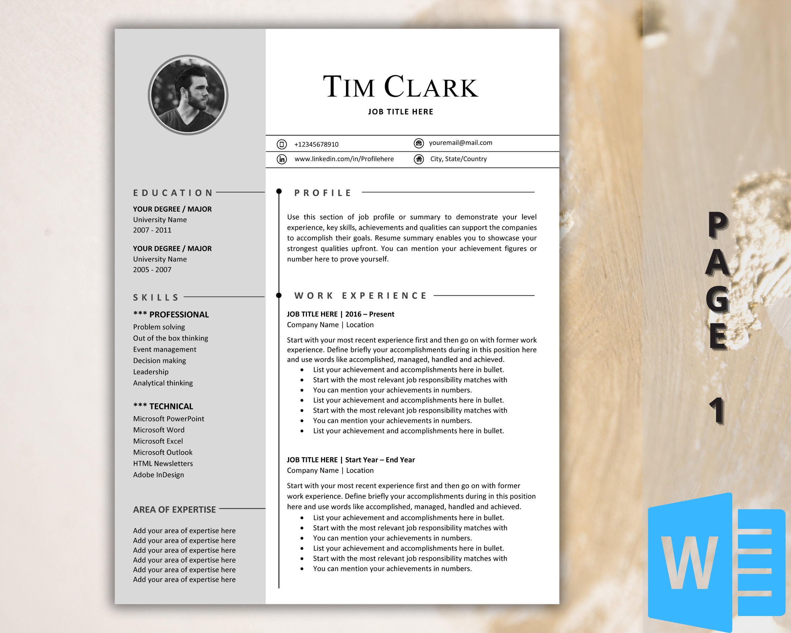 Creative Resume Template for Word: Elegant CV Design (digital Download ...