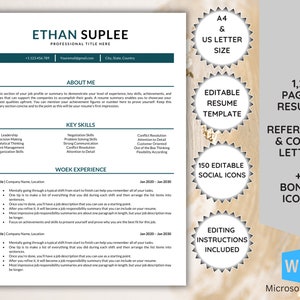 CV Template For Word, Curriculum Vitae, Professional Resume ATS Friendly Minimalist, Cover Letter, Reference, Lebenslauf, Instant Download
