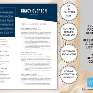 Peut inclure: Un modèle de CV bleu et blanc pour Microsoft Word. Le modèle comprend 150 icônes sociales modifiables, des instructions de modification et des icônes bonus. Le modèle est disponible en format A4 et US Letter et peut être utilisé pour créer des CV de 1, 2 ou 3 pages. Le modèle comprend également une lettre de référence et une lettre de motivation.