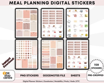 Selfcare Meal Planning Digital Stickers: Goodnotes Planner (PNG)
